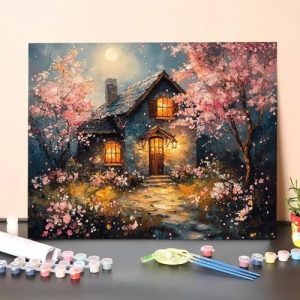 Malen nach Zahlen Hütte für Erwachsene – handgemaltes Ölgemälde für Anfänger, kreative Heimdekoration 90x120cm