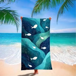 Fisch Mikrofaser Strandtuch 180x80cm Blau – Schnelltrocknend & Sandfrei für Strand und Schwimmbad mit Aufbewahrungstasch